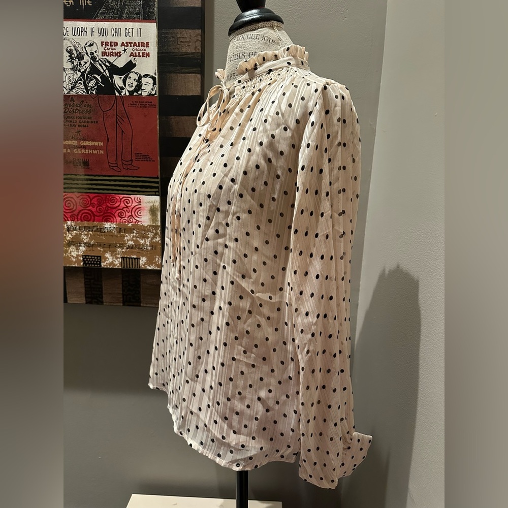 Ophelia Roe Blush Pink and Black Polka-Dot Shimmer Blouse GUC - Picture 6 of 11